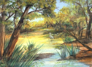 Lake Evening in Watercolors and Pastels
