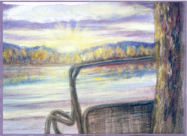 Swinging by the Lake Watercolor and Pastel by Sandra L Gaile